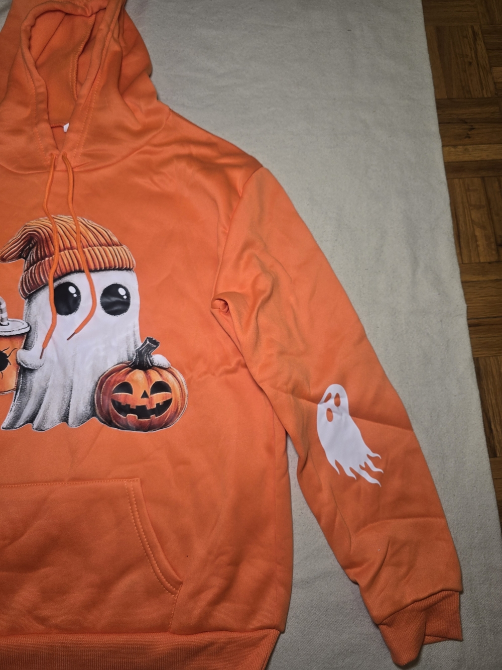 Women's Orange Halloween Ghost Hoodie Size L NWOT - Picture 3 of 4